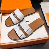 Hermes Giulia Slides Women Calfskin In Brown/White