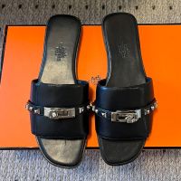 Hermes Giulia Slides Women Calfskin with Medor Studs In Black