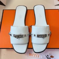 Hermes Giulia Slides Women Calfskin with Medor Studs In White