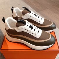 Hermes Gramme Sneakers Men Canvas And Calfskin In Brown