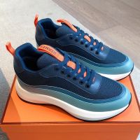 Hermes Gramme Sneakers Men Canvas And Calfskin In Navy Blue
