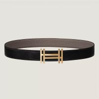 Hermes H Au Carre 32 Reversible Belt Leather In Black/Grey