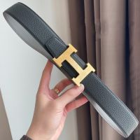 Hermes H Buckle 38 Reversible Belt Leather In Black/Grey