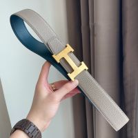 Hermes H Buckle 38 Reversible Belt Leather In Grey/Blue