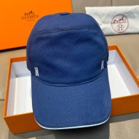 Hermes H Letter Embroidered Baseball Cap Canvas In Blue