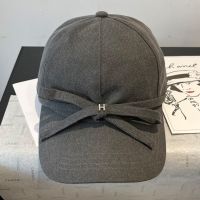 Hermes H Logo Bowknot Baseball Cap Canvas In Grey