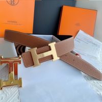 Hermes H Logo Buckle 38 Reversible Belt Leather In Brown/Black