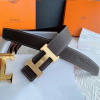 Hermes H Logo Buckle 38 Reversible Belt Leather In Coffee/Black