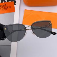 Hermes H7388 Oval Metal Sunglasses In Black