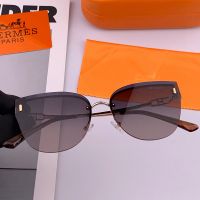 Hermes H7388 Oval Metal Sunglasses In Black/Brown