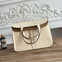 Hermes Halzan Bag Clemence Leather In Beige/Brown