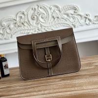Hermes Halzan Bag Clemence Leather In Khaki