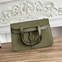 Hermes Halzan Bag Clemence Leather In Military Green
