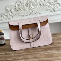 Hermes Halzan Bag Clemence Leather In Pink/Brown
