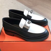 Hermes Hot Loafers Women Calfskin In Black/White