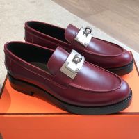 Hermes Hot Loafers Women Calfskin In Burgundy
