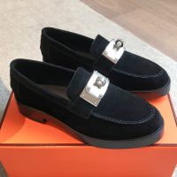 Hermes Hot Loafers Women Suede In Black