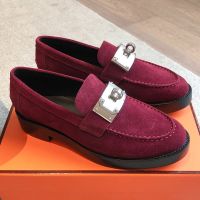 Hermes Hot Loafers Women Suede In Burgundy