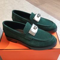Hermes Hot Loafers Women Suede In Green