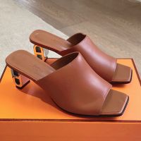 Hermes Iconique 60 Slides Women Nappa Leather In Brown