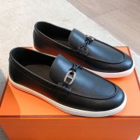 Hermes Ignacio Loafers Unisex Calfskin In Black/Silver