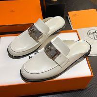 Hermes Iota Mules Women Calfskin with Oversized Kelly Buckle In Beige