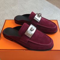 Hermes Iota Mules Women Suede In Burgundy