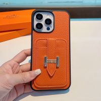 Hermes iPhone Case Grained Calfskin with H Logo Card Holder Orange