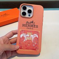 Hermes iPhone Case Grained Calfskin with Printed Pattern Brown