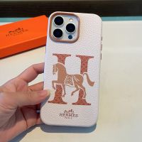 Hermes iPhone Case Grained Calfskin with Printed Pattern White