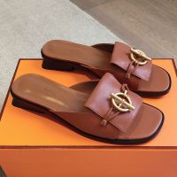 Hermes Isle Slides Women Calfskin In Brown