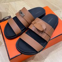 Hermes Jackson Slides Women Calfskin In Brown