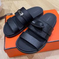 Hermes Jackson Slides Women Epsom Calfskin In Black