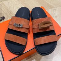 Hermes Jackson Slides Women Suede In Brown