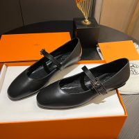 Hermes Jane Ballet Flats Women Calfskin with Hapi Buckle In Black