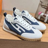 Hermes Jet Sneakers Unisex Canvas and Suede In Beige/Blue