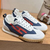 Hermes Jet Sneakers Unisex Canvas and Suede In Beige/Blue/Orange