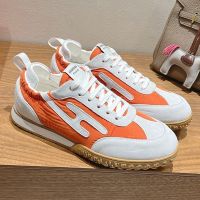 Hermes Jet Sneakers Unisex Canvas and Suede In Beige/Orange