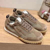 Hermes Jet Sneakers Unisex Crochet Knit and Suede In Coffee