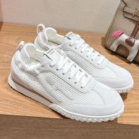 Hermes Jet Sneakers Unisex Crochet Knit and Suede In White