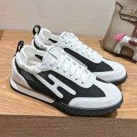 Hermes Jet Sneakers Unisex Crochet Knit and Suede In White/Black