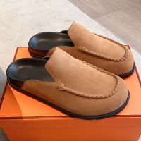 Hermes Johan Mules Unisex Suede In Brown
