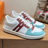 Hermes Join Sneakers Unisex Calfskin and Epsom Calfskin In White/Teal