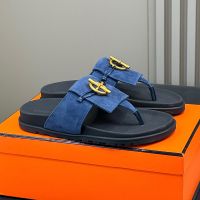 Hermes Joyce Slides Women Suede Blue/Black