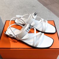 Hermes June Sandals Women Calfskin In White