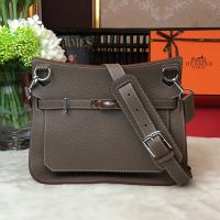 Hermes Jypsiere Bag Clemence Leather Palladium Hardware In Etain Grey