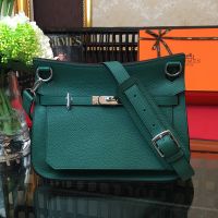 Hermes Jypsiere Bag Clemence Leather Palladium Hardware In Green