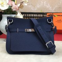 Hermes Jypsiere Bag Clemence Leather Palladium Hardware In Navy Blue
