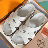 Hermes Kazimir Slides Unisex Calfskin and Suede In Beige