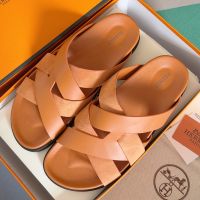 Hermes Kazimir Slides Unisex Calfskin and Suede In Brown